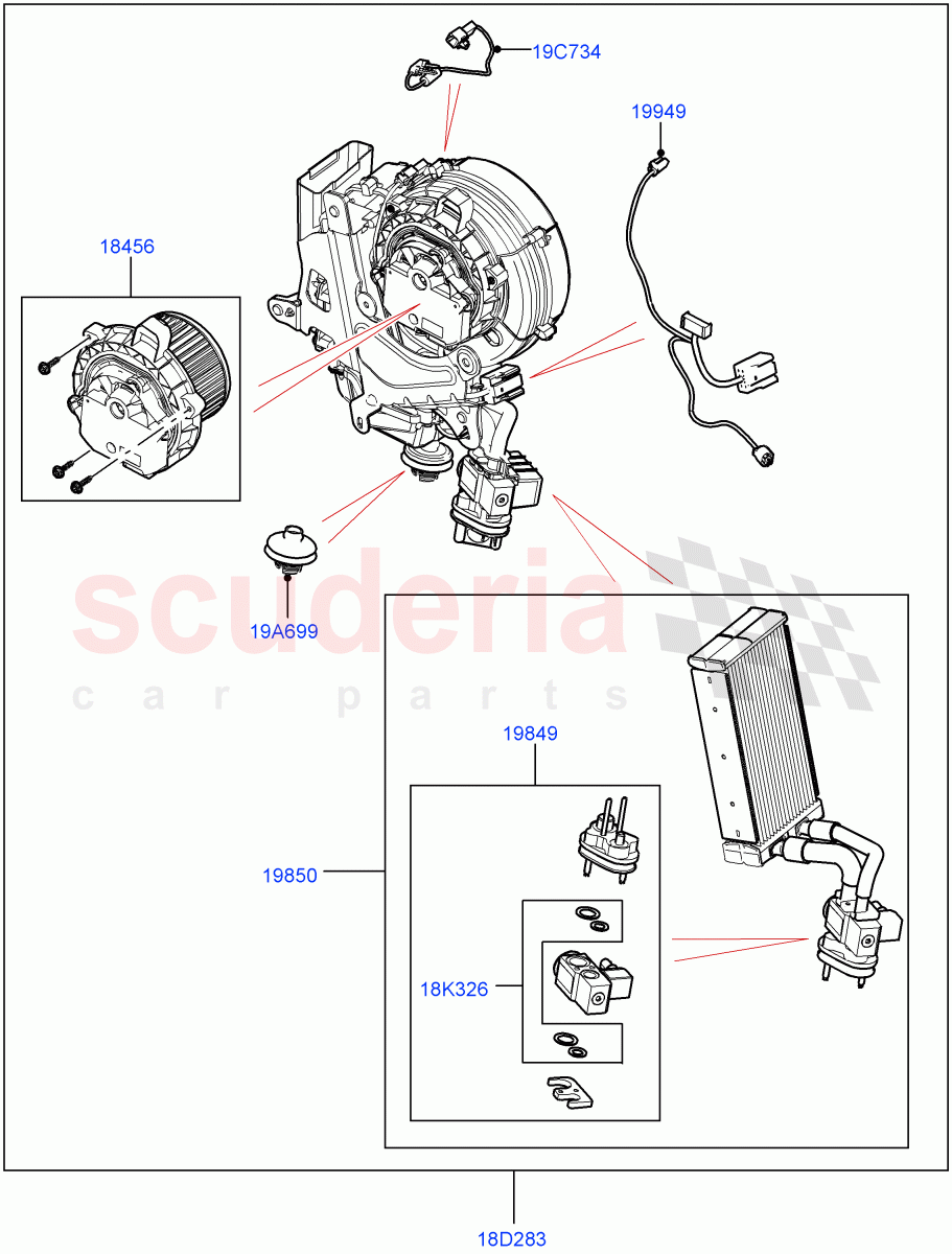 Heater/Air Cond.Internal Components (Auxiliary Unit) (Standard Wheelbase, 3 Zone Air Conditioning + Chiller) of Land Rover Land Rover Defender (2020+) [3.0 I6 Turbo Diesel AJ20D6]