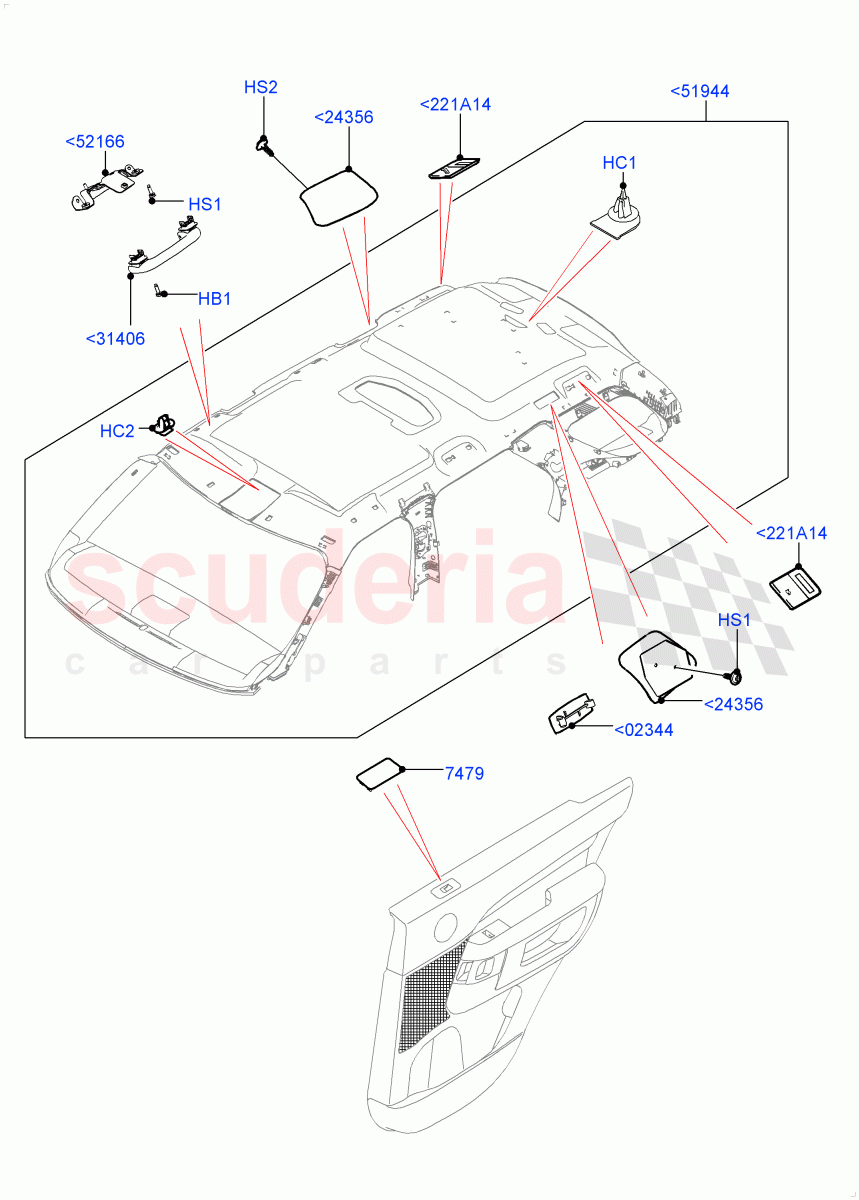 Headlining And Sun Visors (Nitra Plant Build, Commercial) (Version - Commercial, With 2 Seat Configuration, Commercial Model Spec) ((V) FROMK2000001) of Land Rover Land Rover Discovery 5 (2017+) [3.0 DOHC GDI SC V6 Petrol]