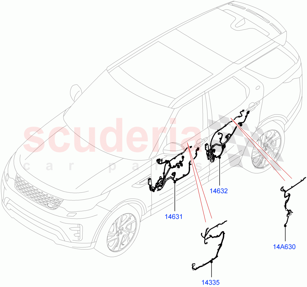 Electrical Wiring - Body And Rear (Solihull Plant Build, Front And Rear Doors) ((V) FROMKA000001) of Land Rover Land Rover Discovery 5 (2017+) [3.0 I6 Turbo Diesel AJ20D6]