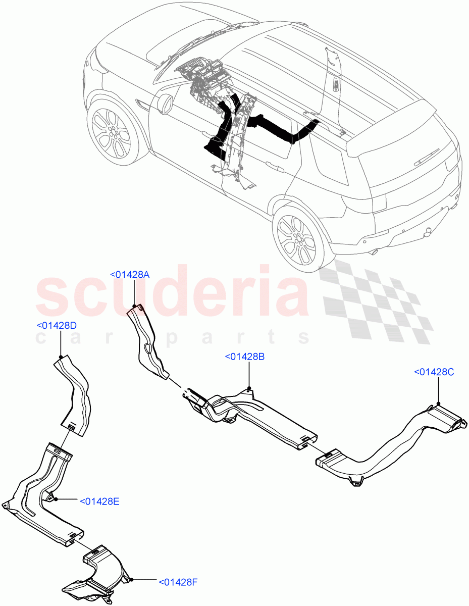 Air Vents, Louvres And Ducts (Internal Components) (Halewood (UK), With Rear Duct / B-Pillar) of Land Rover Land Rover Discovery Sport (2015+) [1.5 I3 Turbo Petrol AJ20P3]