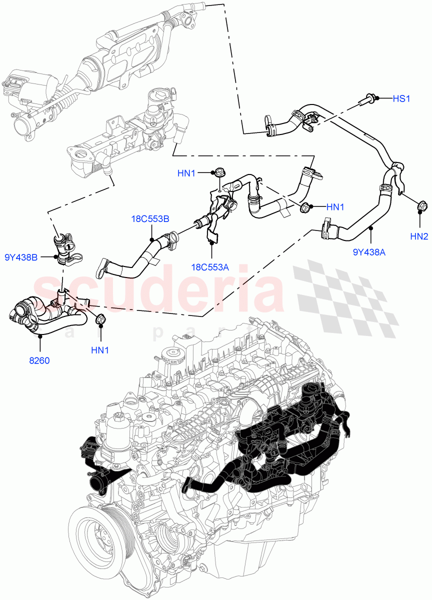 EGR Cooling System (Nitra Plant Build) (3.0L AJ20D6 Diesel High) ((V) FROMM2000001) of Land Rover Land Rover Defender (2020+) [3.0 I6 Turbo Diesel AJ20D6]