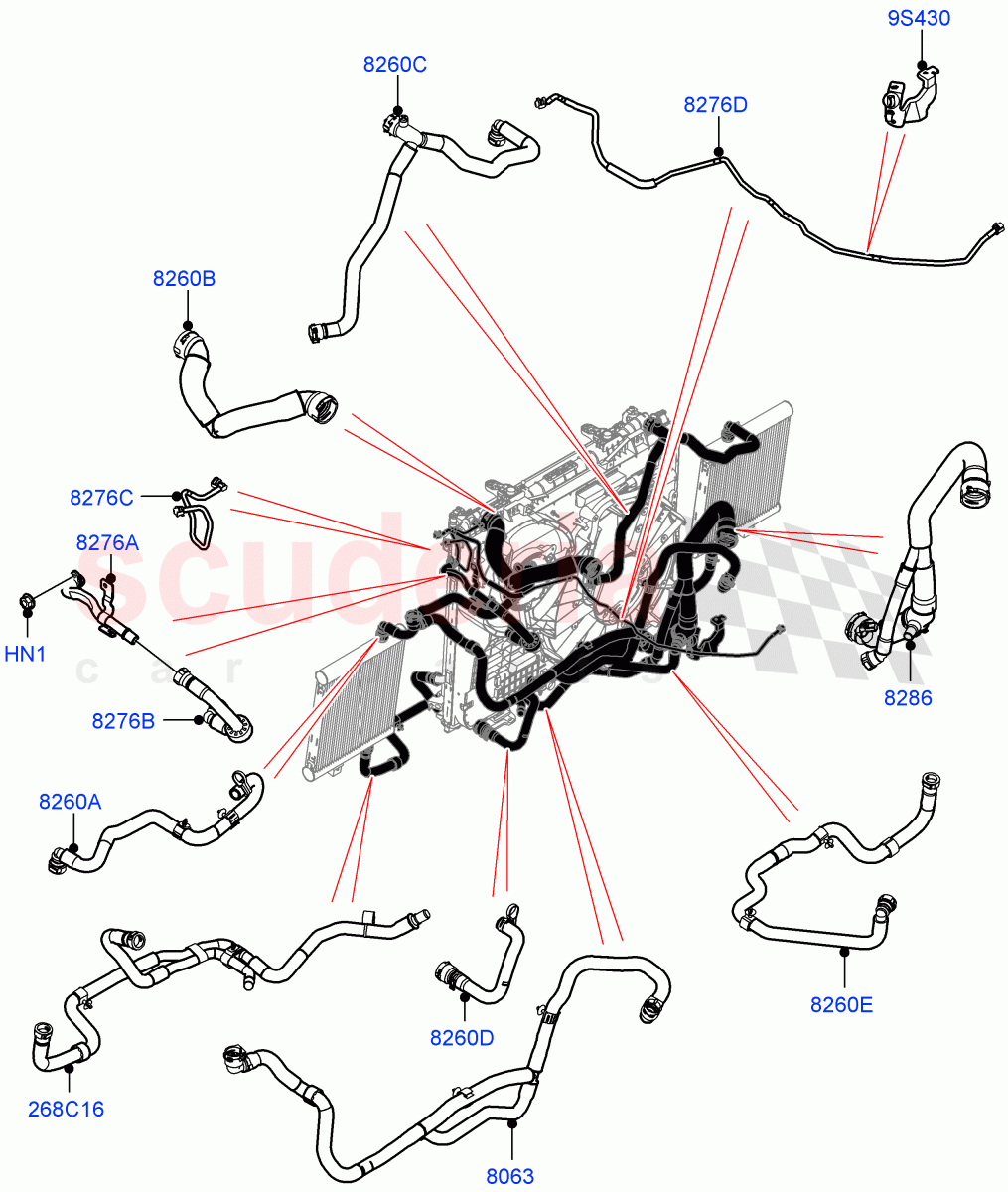 Cooling System Pipes And Hoses (Nitra Plant Build) (2.0L I4 High DOHC AJ200 Petrol, With Extra Engine Cooling System) ((V) TOL2999999) of Land Rover Land Rover Defender (2020+) [2.0 Turbo Petrol AJ200P]