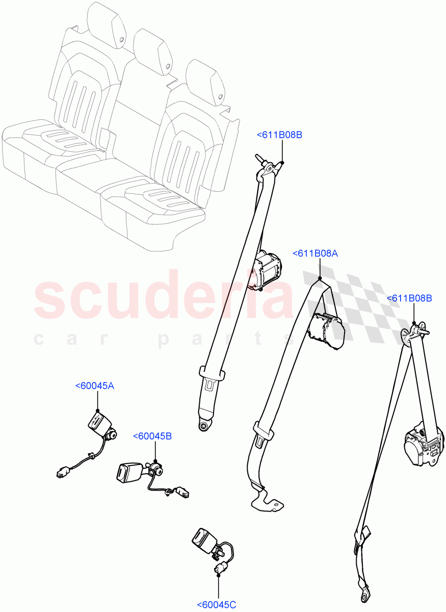 Rear Seat Belts (60/40 Load Through With Slide) of Land Rover Land Rover Defender (2020+) [2.0 Turbo Petrol AJ200P]