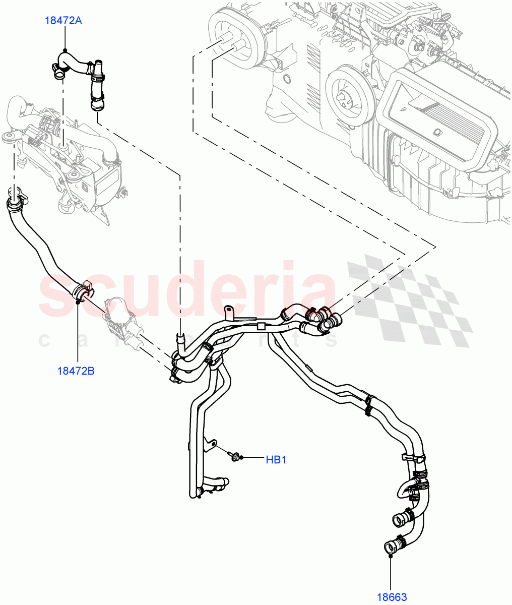 Heater Hoses (Solihull Plant Build) (2.0L I4 DSL MID DOHC AJ200, With Fuel Fired Heater, With Air Conditioning - Front/Rear, Park Heating With Remote Control, 2.0L I4 DSL HIGH DOHC AJ200) ((V) FROMHA000001, (V) TOHA999999) of Land Rover Land Rover Discovery 5 (2017+) [3.0 Diesel 24V DOHC TC]