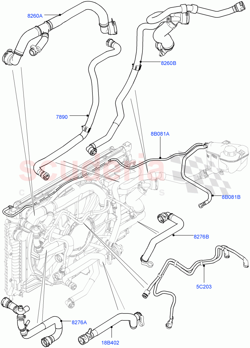 Cooling System Pipes And Hoses (2.0L I4 DSL MID DOHC AJ200, 9 Speed Auto AWD, Halewood (UK), 2.0L I4 DSL HIGH DOHC AJ200) of Land Rover Land Rover Discovery Sport (2015+) [2.0 Turbo Diesel]
