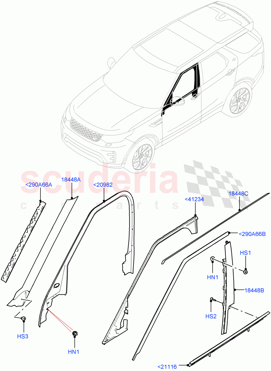 Front Doors, Hinges & Weatherstrips (Finishers And Mouldings, Nitra Plant Build) ((V) FROMK2000001) of Land Rover Land Rover Discovery 5 (2017+) [3.0 I6 Turbo Petrol AJ20P6]