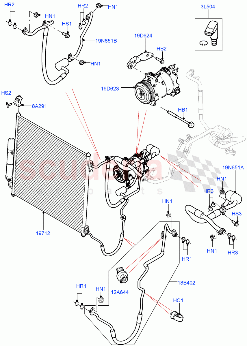 Air Conditioning Condensr/Compressr (Front) (3.0L 24V V6 Turbo Diesel Std Flow, 3.0L 24V DOHC V6 TC Diesel) of Land Rover Land Rover Range Rover Sport (2014+) [2.0 Turbo Petrol AJ200P]