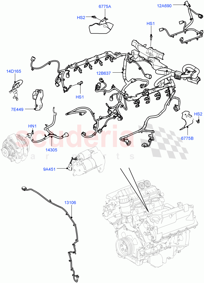 Electrical Wiring - Engine And Dash (5.0L OHC SGDI SC V8 Petrol - AJ133) ((V) TOHA999999) of Land Rover Land Rover Range Rover Sport (2014+) [3.0 I6 Turbo Diesel AJ20D6]