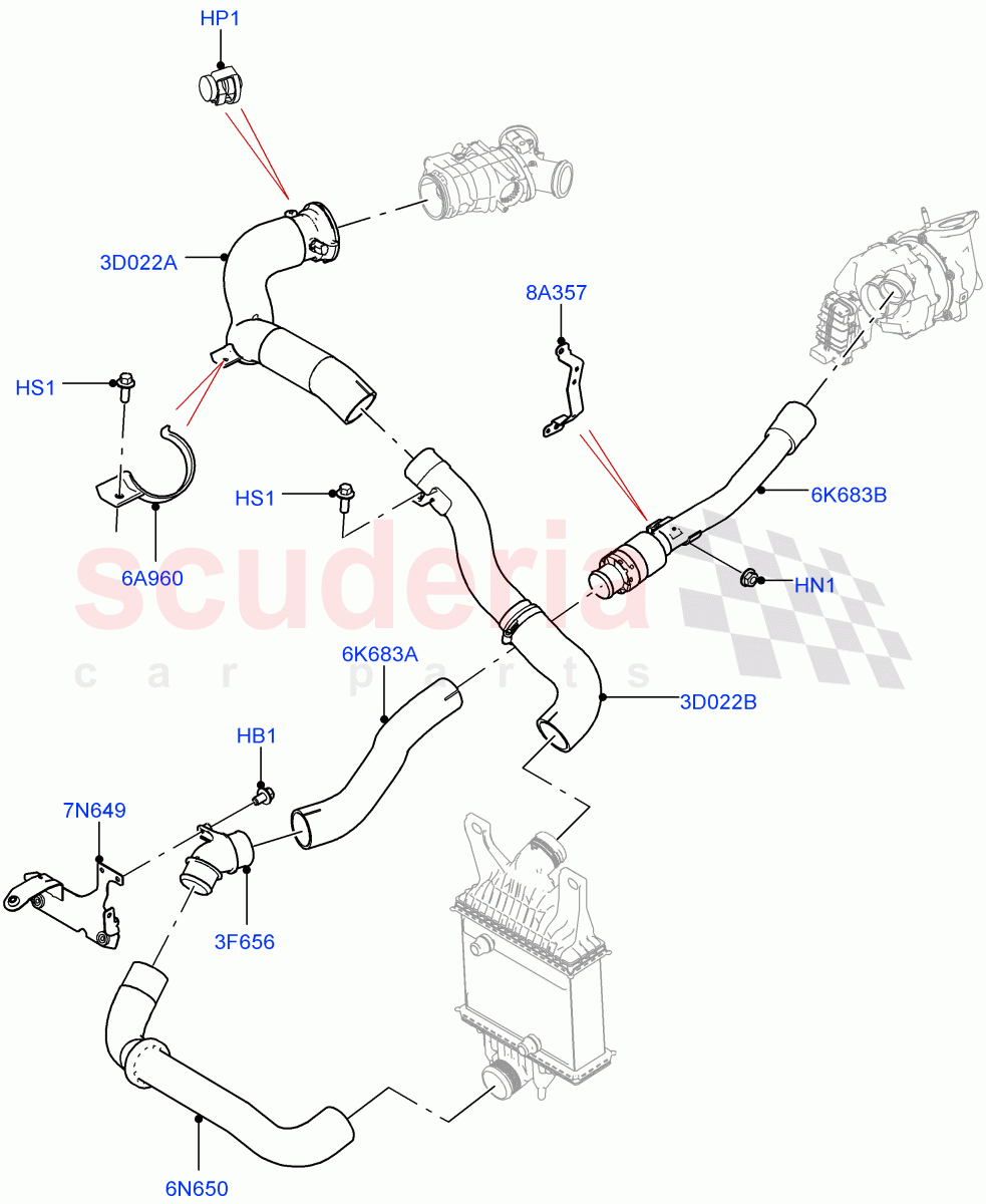 Intercooler/Air Ducts And Hoses (Solihull Plant Build) (3.0 V6 D Low MT ROW, 3.0 V6 D Gen2 Mono Turbo) ((V) FROMFA000001) of Land Rover Land Rover Discovery 5 (2017+) [3.0 Diesel 24V DOHC TC]