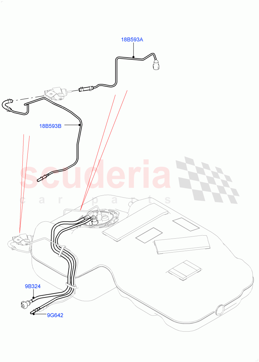 Fuel Lines (Rear) (2.0L I4 DSL MID DOHC AJ200, Itatiaia (Brazil), 2.0L I4 DSL HIGH DOHC AJ200) ((V) FROMGT000001) of Land Rover Land Rover Discovery Sport (2015+) [2.0 Turbo Diesel]