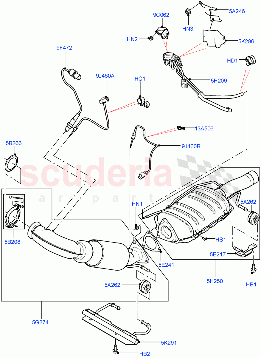 Exhaust System (2.2L CR DI 16V Diesel, Stage V Plus DPF, Proconve L6 Emissions) of Land Rover Land Rover Range Rover Evoque (2012-2018) [2.2 Single Turbo Diesel]