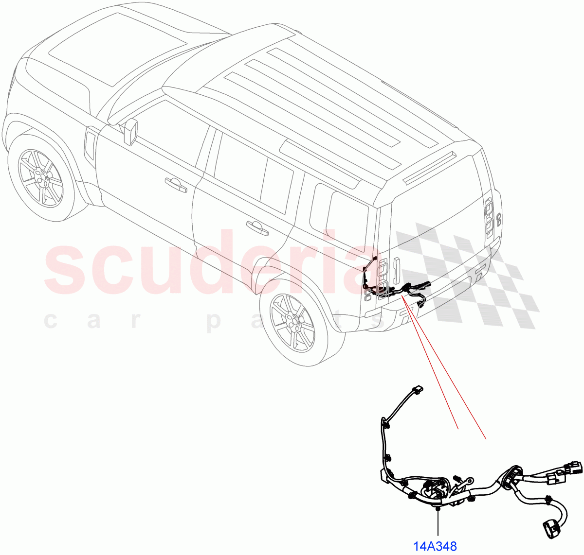 Electrical Wiring - Body And Rear (Towing) (Tow Hitch Man Detachable Swan Neck, Tow Hitch Receiver 12 Pin Elec, Tow Hitch Elec Deployable Swan Neck, Tow Hitch Receiver NAS) of Land Rover Land Rover Defender (2020+) [2.0 Turbo Petrol AJ200P]