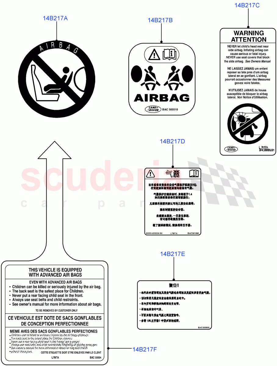 Labels (Air Bag) (Halewood (UK)) of Land Rover Land Rover Discovery Sport (2015+) [2.0 Turbo Petrol AJ200P]