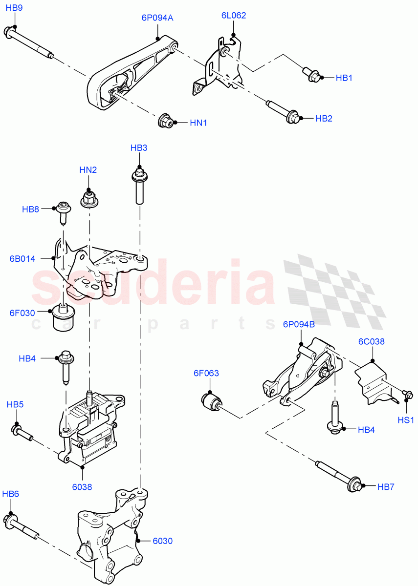 Engine Mounting (2.0L AJ20P4 Petrol Mid PTA, Itatiaia (Brazil), 2.0L AJ20P4 Petrol High PTA, 2.0L AJ20P4 Petrol E100 PTA) of Land Rover Land Rover Range Rover Evoque (2019+) [1.5 I3 Turbo Petrol AJ20P3]