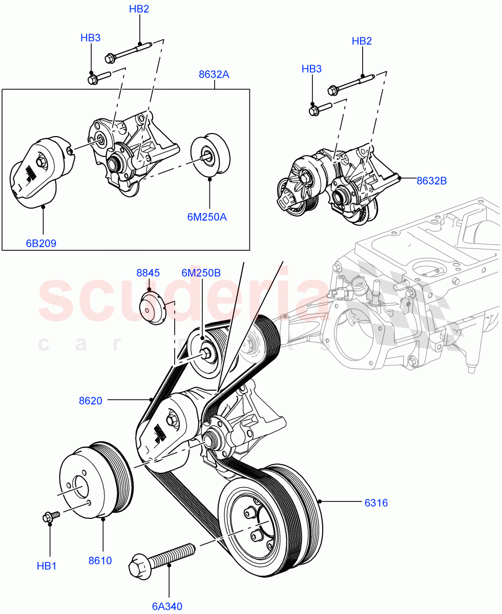Pulleys And Drive Belts (Secondary Drive) (5.0L OHC SGDI SC V8 Petrol - AJ133, 5.0 Petrol AJ133 DOHC CDA, 5.0L P AJ133 DOHC CDA S/C Enhanced) ((V) FROMAA000001) of Land Rover Land Rover Range Rover (2012-2021) [5.0 OHC SGDI SC V8 Petrol]