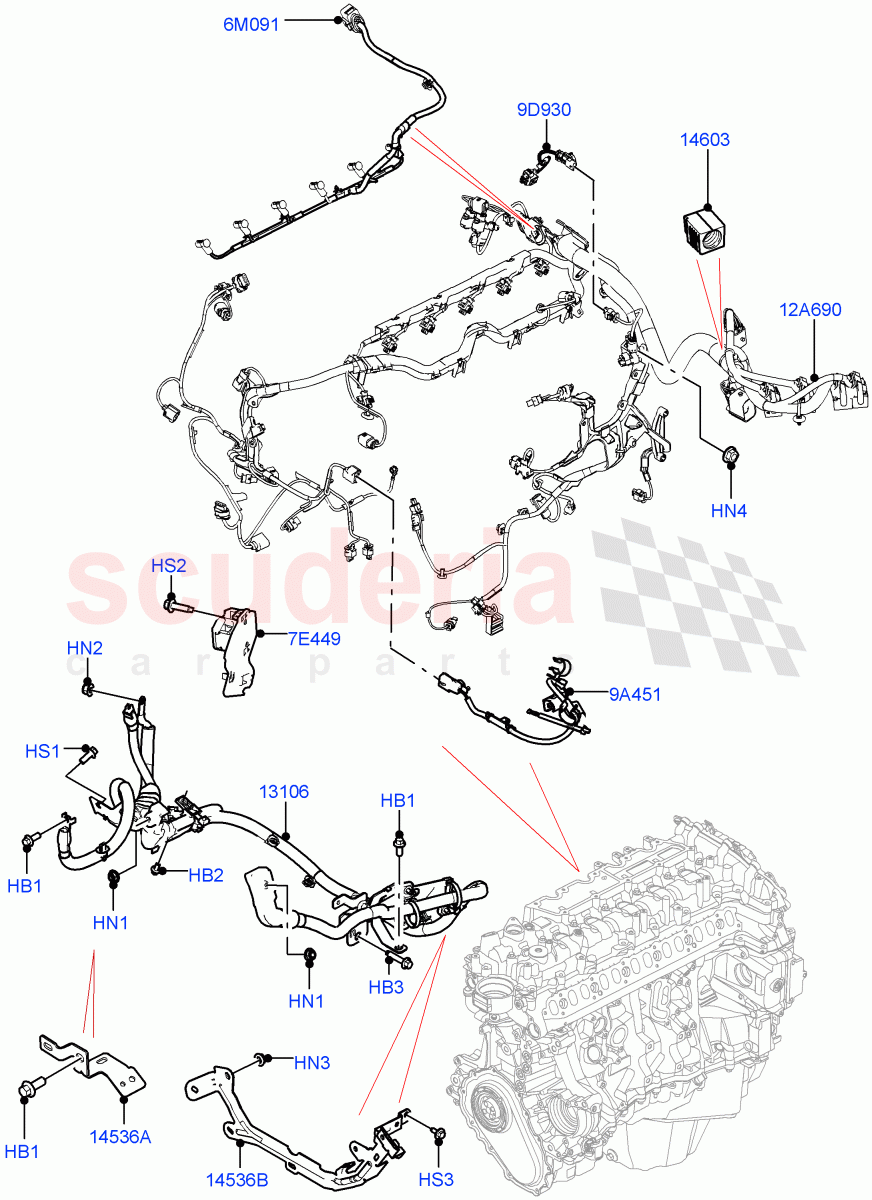 Electrical Wiring - Engine And Dash (3.0L AJ20D6 Diesel High, Less Electric Engine Battery) ((V) FROMMA000001) of Land Rover Land Rover Range Rover Sport (2014+) [3.0 I6 Turbo Diesel AJ20D6]
