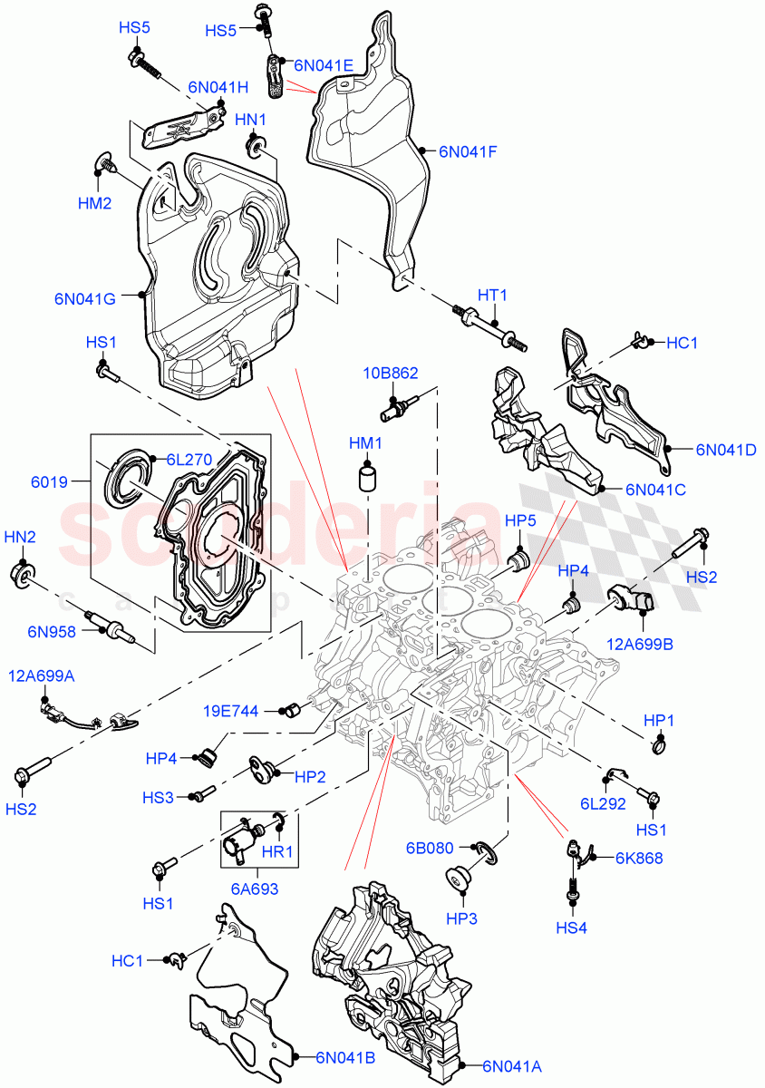 Cylinder Block And Plugs (1.5L AJ20P3 Petrol High PHEV, Halewood (UK)) ((V) FROMLH000001) of Land Rover Land Rover Range Rover Evoque (2019+) [1.5 I3 Turbo Petrol AJ20P3]
