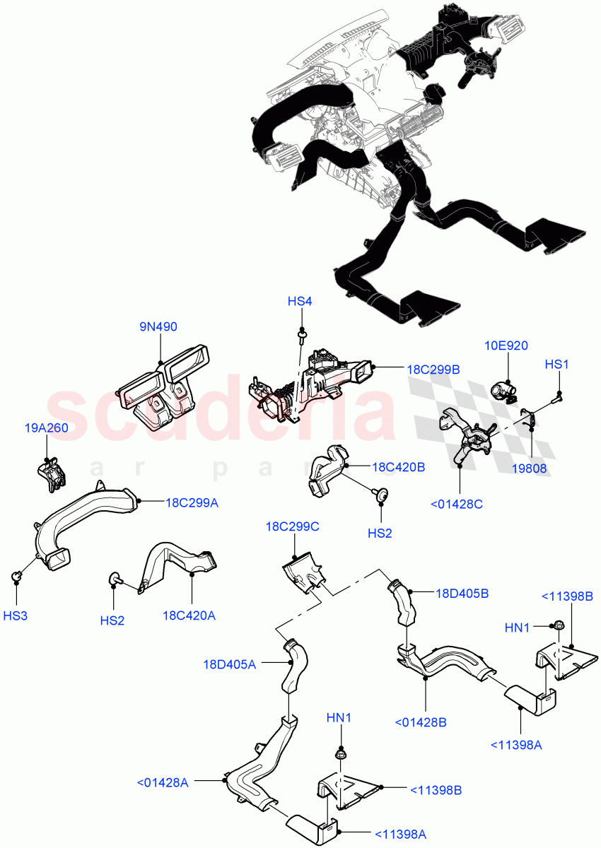 Air Vents, Louvres And Ducts (Internal Components) (RHD, Halewood (UK), Head Up Display) ((V) TOKH999999) of Land Rover Land Rover Discovery Sport (2015+) [2.0 Turbo Petrol AJ200P]