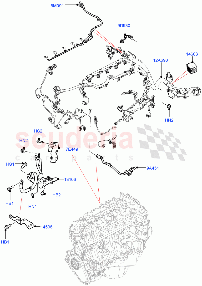 Electrical Wiring - Engine And Dash (3.0L AJ20D6 Diesel High, Electric Engine Battery-MHEV) ((V) FROMLA000001) of Land Rover Land Rover Range Rover Sport (2014+) [5.0 OHC SGDI SC V8 Petrol]