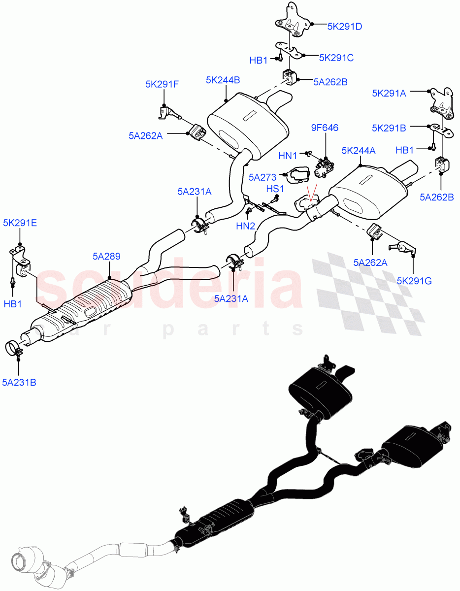 Rear Exhaust System (3.0L AJ20P6 Petrol High) ((V) FROMKA000001) of Land Rover Land Rover Range Rover Sport (2014+) [3.0 I6 Turbo Petrol AJ20P6]