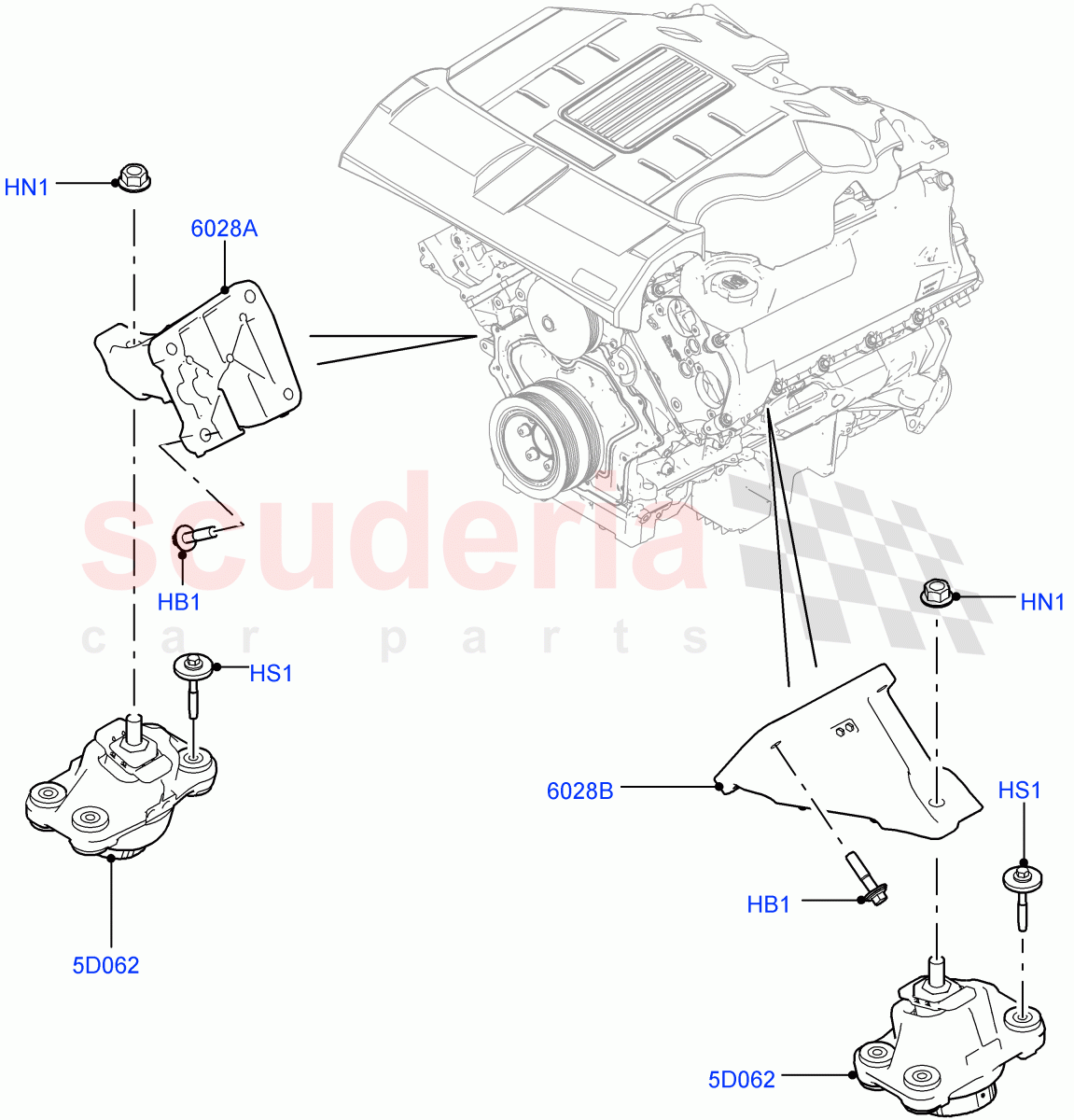 Engine Mounting (3.0L DOHC GDI SC V6 PETROL, 5.0L OHC SGDI SC V8 Petrol - AJ133, 5.0 Petrol AJ133 DOHC CDA, 5.0L P AJ133 DOHC CDA S/C Enhanced) of Land Rover Land Rover Range Rover Sport (2014+) [3.0 I6 Turbo Petrol AJ20P6]
