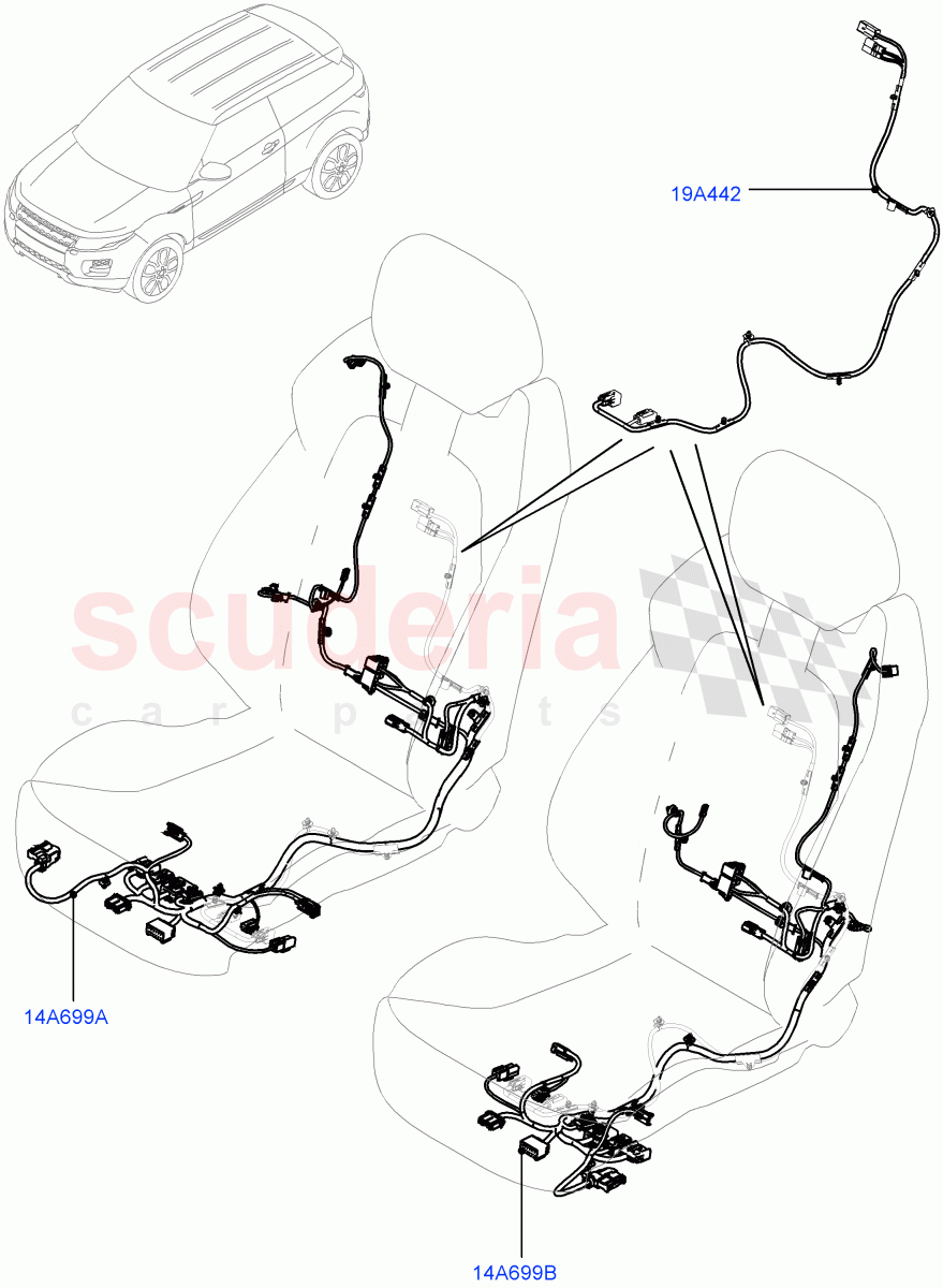 Wiring - Seats (3 Door, Halewood (UK), 2 Door Convertible) ((V) FROMGH000001) of Land Rover Land Rover Range Rover Evoque (2012-2018) [2.0 Turbo Diesel]