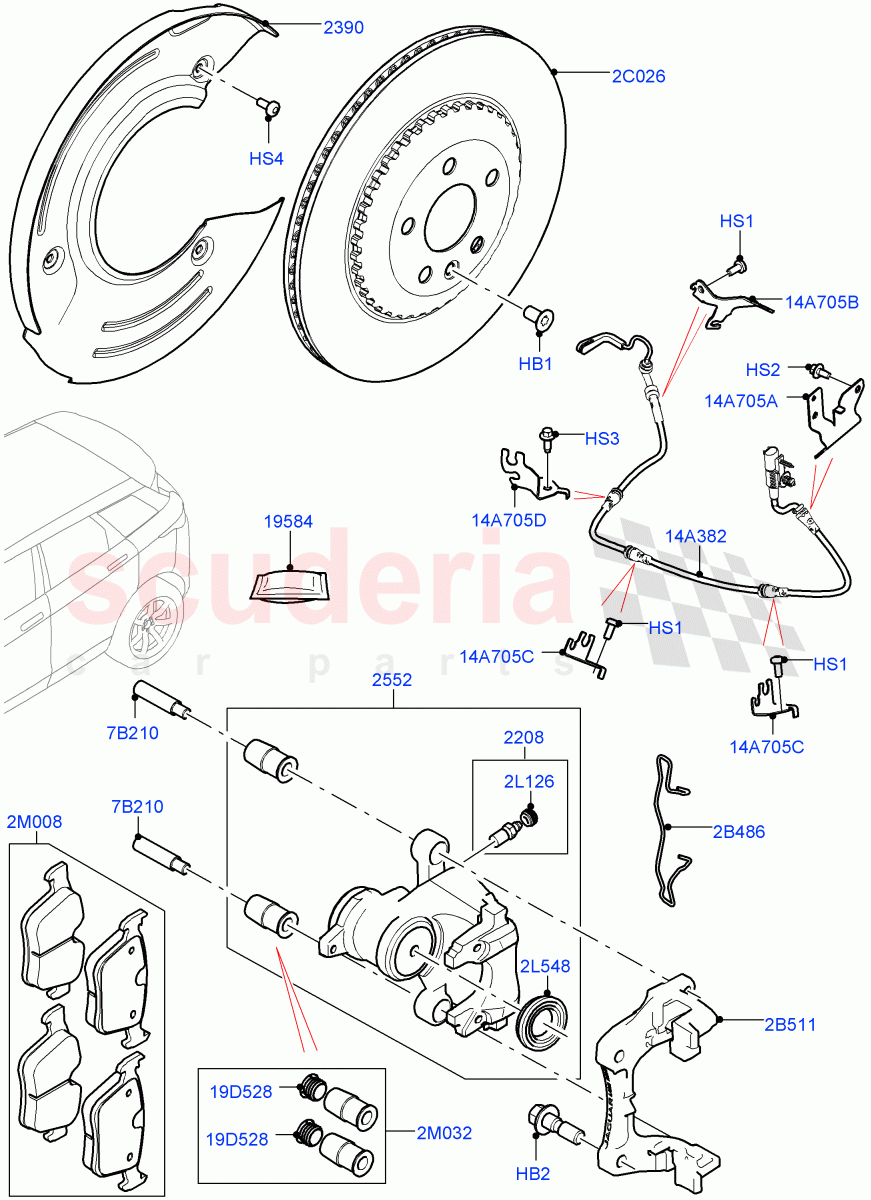 Rear Brake Discs And Calipers (Changsu (China), Disc And Caliper Size-Frt 18/RR 17) ((V) FROMMG575835) of Land Rover Land Rover Range Rover Evoque (2019+) [2.0 Turbo Diesel AJ21D4]