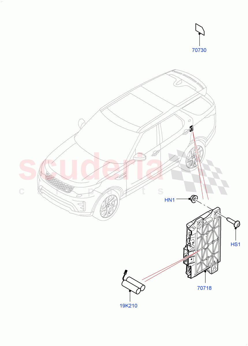 Telematics (Telematics Control Unit, Nitra Plant Build) (TCU Module - Russia, TCU Module - China, TCU Module - ROW, TCU Module - NAS, TCU Module - Turkey) ((V) FROMK2000001) of Land Rover Land Rover Discovery 5 (2017+) [3.0 I6 Turbo Diesel AJ20D6]