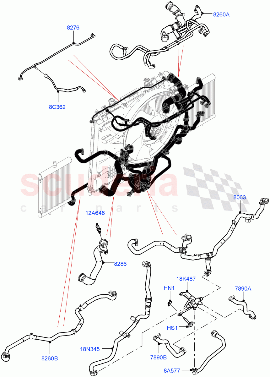 Cooling System Pipes And Hoses (5.0L P AJ133 DOHC CDA S/C Enhanced, Active Tranmission Warming, 5.0 Petrol AJ133 DOHC CDA) ((V) FROMKA000001) of Land Rover Land Rover Range Rover Sport (2014+) [5.0 OHC SGDI SC V8 Petrol]