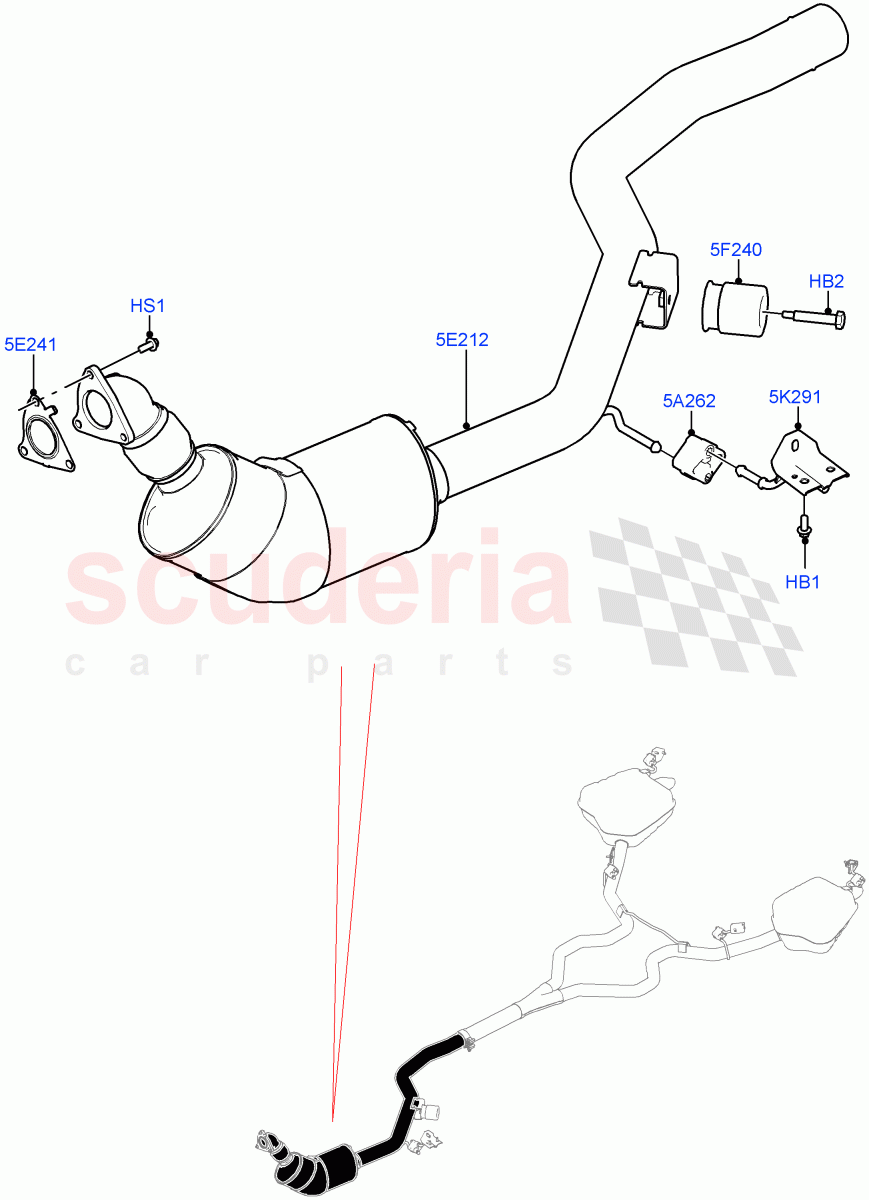 Front Exhaust System (Nitra Plant Build) (3.0 V6 D Low MT ROW, Euro Stage 4 Emissions) ((V) FROMK2000001) of Land Rover Land Rover Discovery 5 (2017+) [3.0 Diesel 24V DOHC TC]