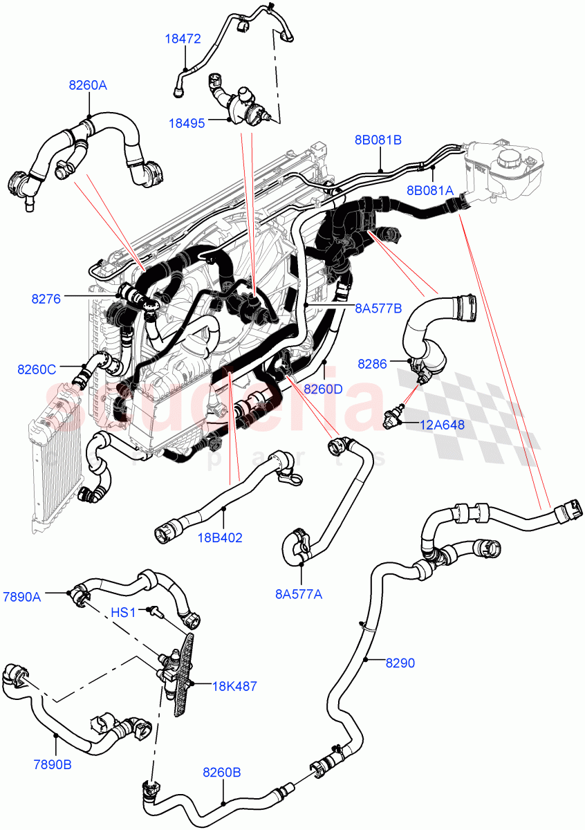 Cooling System Pipes And Hoses (2.0L I4 High DOHC AJ200 Petrol, Active Tranmission Warming) ((V) FROMJH000001) of Land Rover Land Rover Discovery Sport (2015+) [2.0 Turbo Petrol AJ200P]