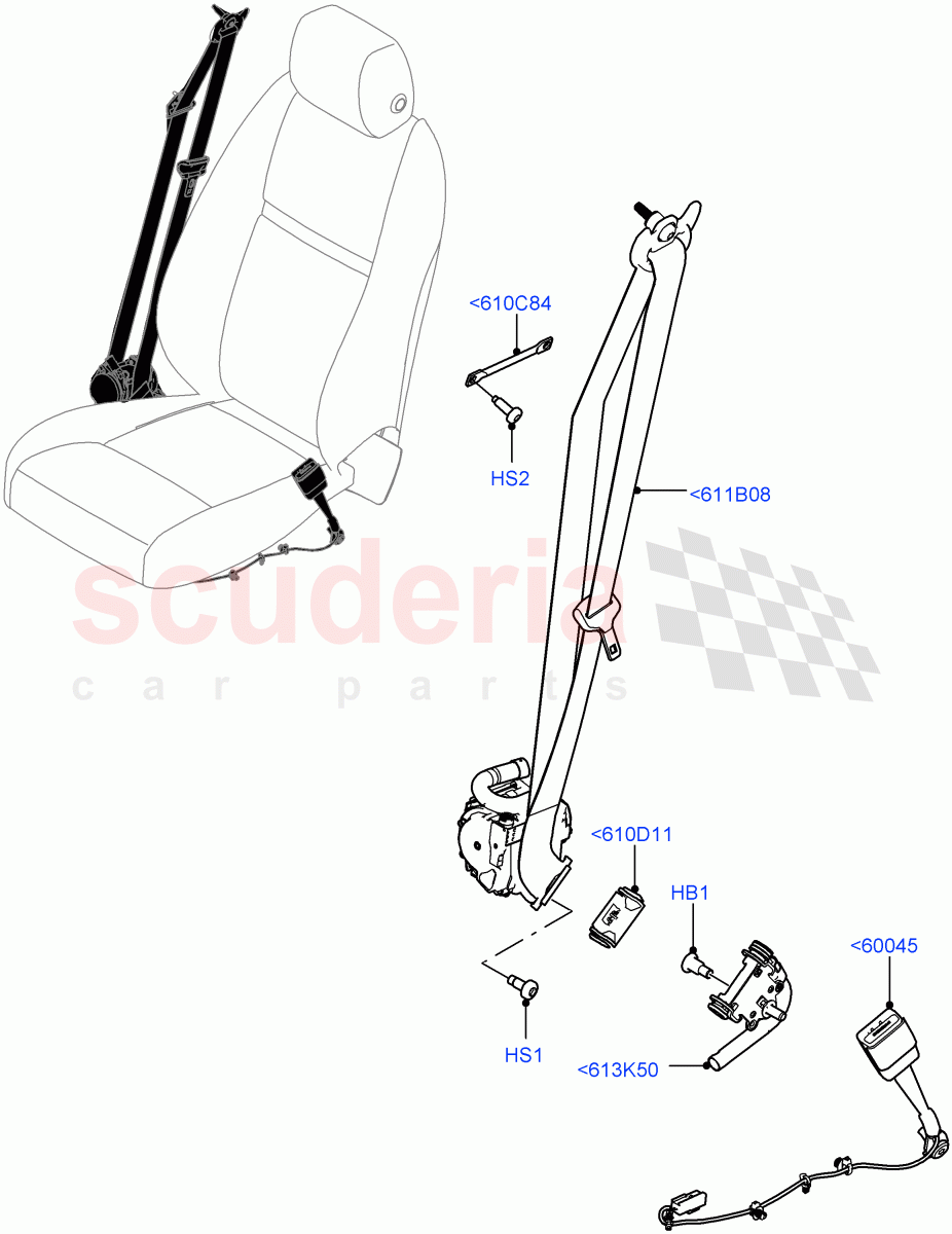 Front Seat Belts (Changsu (China)) of Land Rover Land Rover Range Rover Evoque (2019+) [1.5 I3 Turbo Petrol AJ20P3]