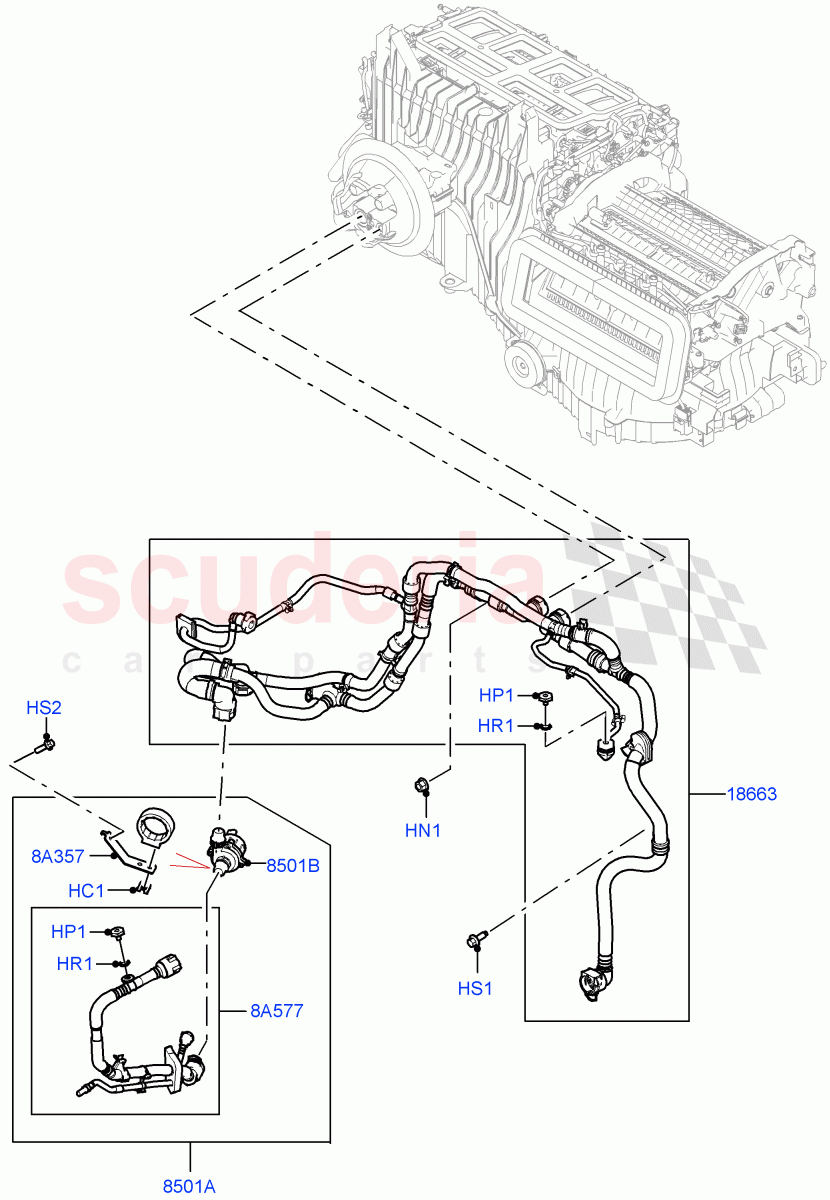 Heater Hoses (3.0L AJ20P6 Petrol High, With Ptc Heater, Premium Air Conditioning-Front/Rear, Less Heater) of Land Rover Land Rover Range Rover (2022+) [3.0 I6 Turbo Diesel AJ20D6]