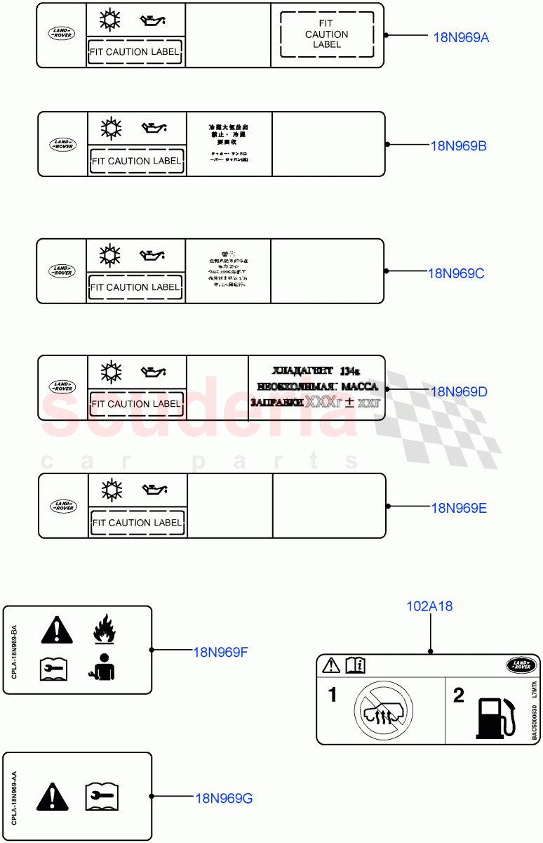Labels (Air Conditioning, Nitra Plant Build) ((V) FROMK2000001) of Land Rover Land Rover Discovery 5 (2017+) [3.0 Diesel 24V DOHC TC]