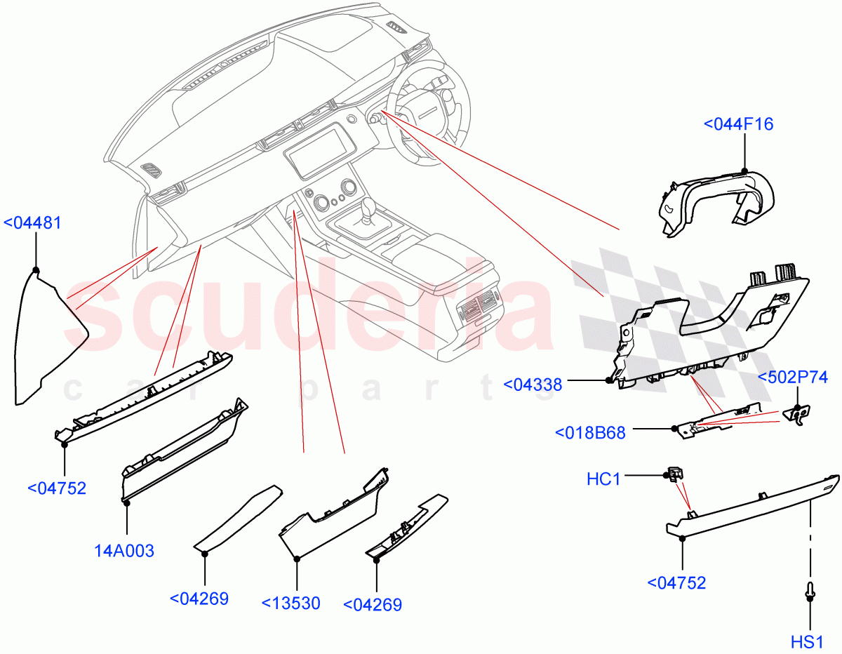 Instrument Panel (Lower, External Components) (Halewood (UK)) of Land Rover Land Rover Range Rover Evoque (2019+) [2.0 Turbo Diesel AJ21D4]