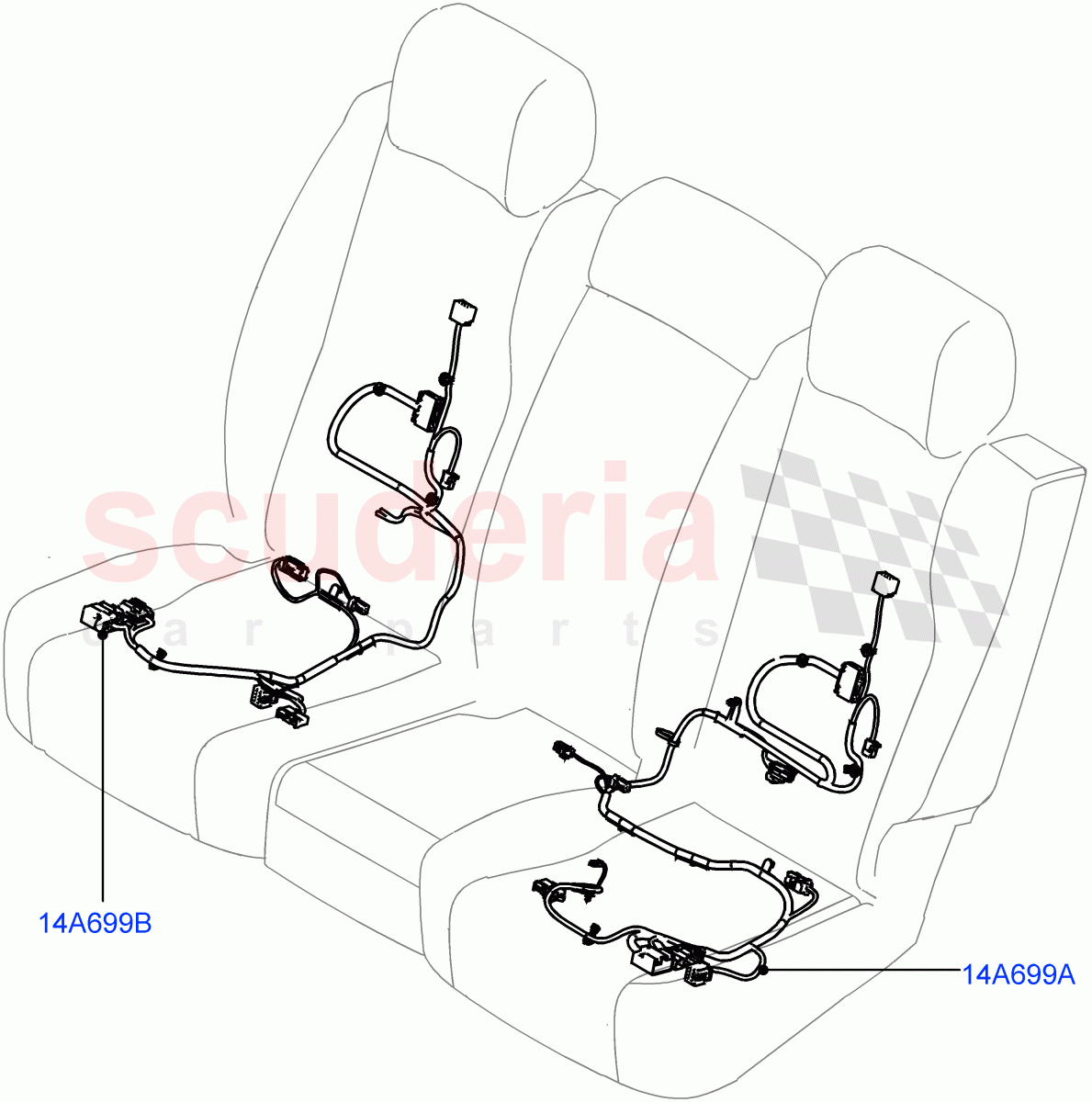Wiring - Seats (Rear Seats) (With 60/40 Power Fold Thru Rr Seat, With 60/40 Manual Fold Thru Rr Seat) ((V) FROMKA000001) of Land Rover Land Rover Range Rover (2012-2021) [3.0 Diesel 24V DOHC TC]