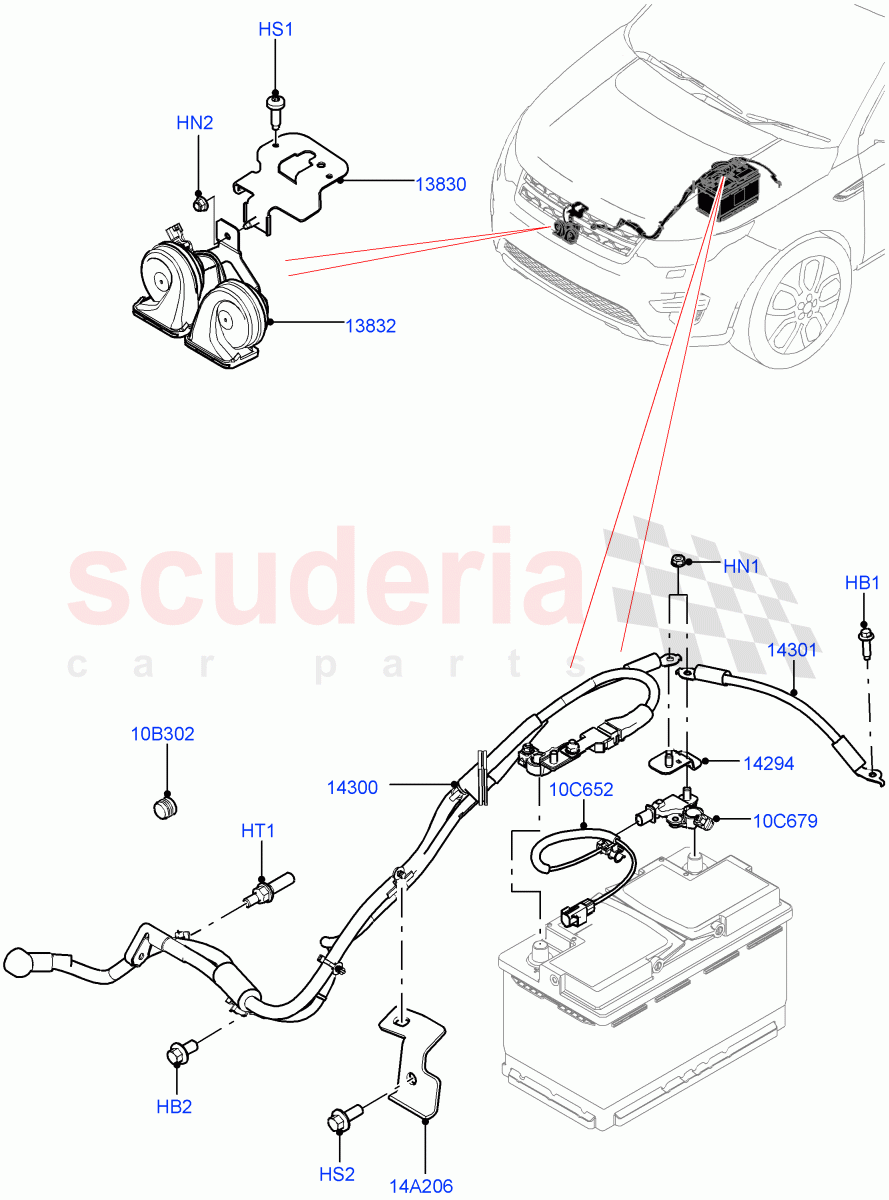 Battery Cables And Horn (Halewood (UK)) ((V) TOKH999999) of Land Rover Land Rover Discovery Sport (2015+) [2.0 Turbo Petrol GTDI]