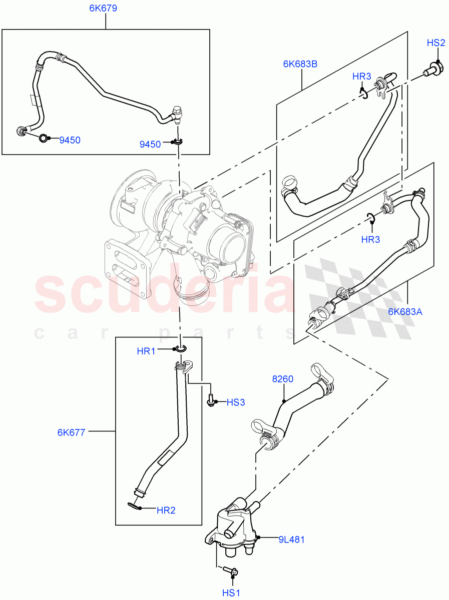 Turbocharger (2.0L AJ20P4 Petrol E100 PTA, Itatiaia (Brazil)) ((V) FROMLT000001) of Land Rover Land Rover Discovery Sport (2015+) [2.0 Turbo Petrol AJ200P]