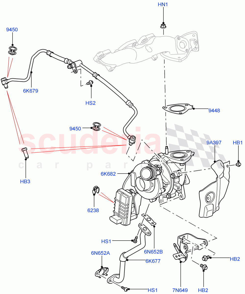 Turbocharger (LH Side - Primary) (3.0 V6 Diesel Electric Hybrid Eng, 3.0L 24V V6 Turbo Diesel Std Flow, 3.0L 24V DOHC V6 TC Diesel) ((V) FROMAA000001) of Land Rover Land Rover Range Rover (2012-2021) [3.0 Diesel 24V DOHC TC]