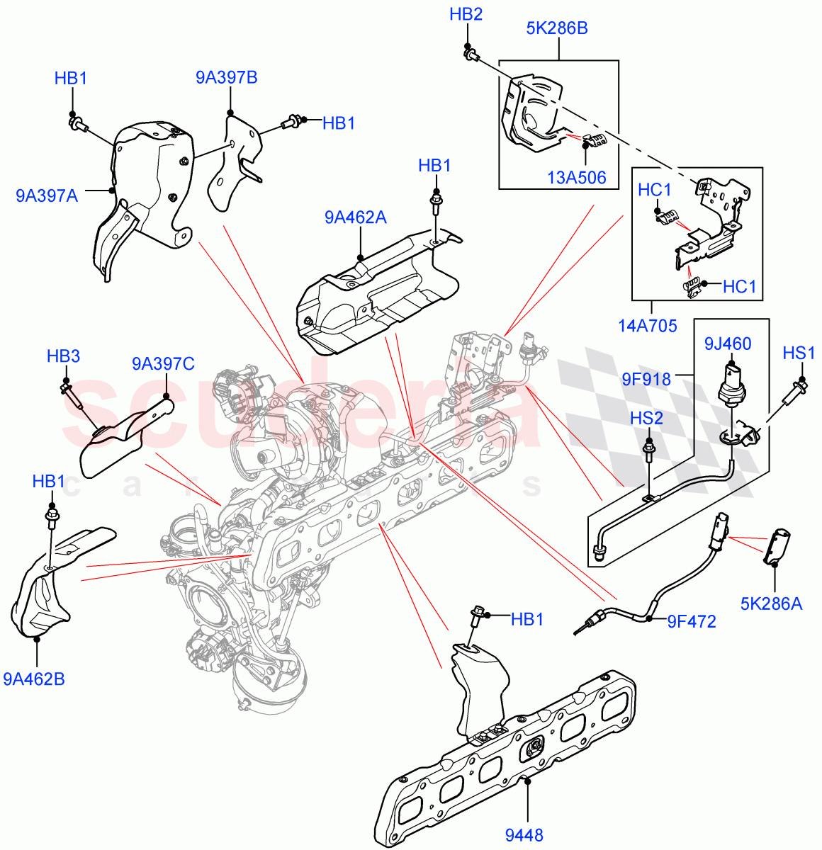 Turbocharger (Turbocharger Related Parts) (3.0L AJ20D6 Diesel High) ((V) FROMLA000001) of Land Rover Land Rover Range Rover Sport (2014+) [3.0 I6 Turbo Diesel AJ20D6]