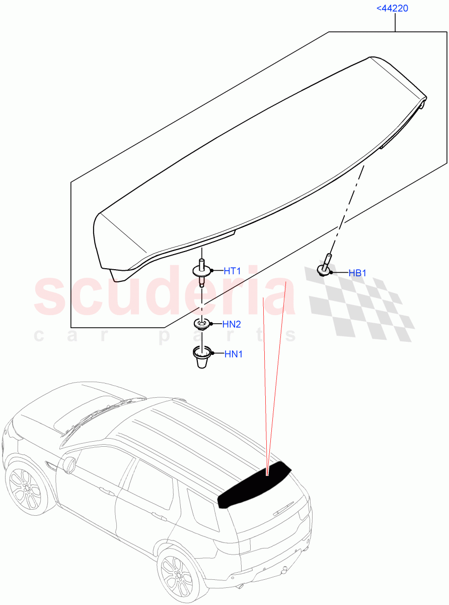 Spoiler And Related Parts (Halewood (UK)) of Land Rover Land Rover Discovery Sport (2015+) [2.2 Single Turbo Diesel]
