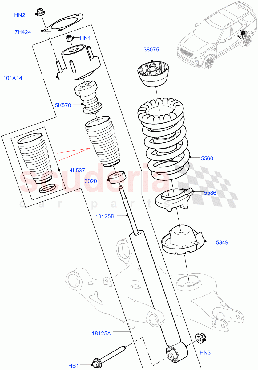 Rear Springs And Shock Absorbers (Nitra Plant Build) (With Standard Duty Coil Spring Susp) ((V) FROMK2000001, (V) TOL2999999) of Land Rover Land Rover Discovery 5 (2017+) [2.0 Turbo Petrol AJ200P]