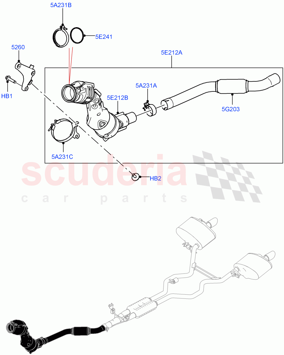 Front Exhaust System (Solihull Plant Build) (2.0L AJ200P Hi PHEV, EU6 Emissions, 2.0L I4 High DOHC AJ200 Petrol, Proconve L6 Emissions, EU2, Stage V European Emissions) ((V) FROMJA000001) of Land Rover Land Rover Range Rover Sport (2014+) [2.0 Turbo Petrol AJ200P]