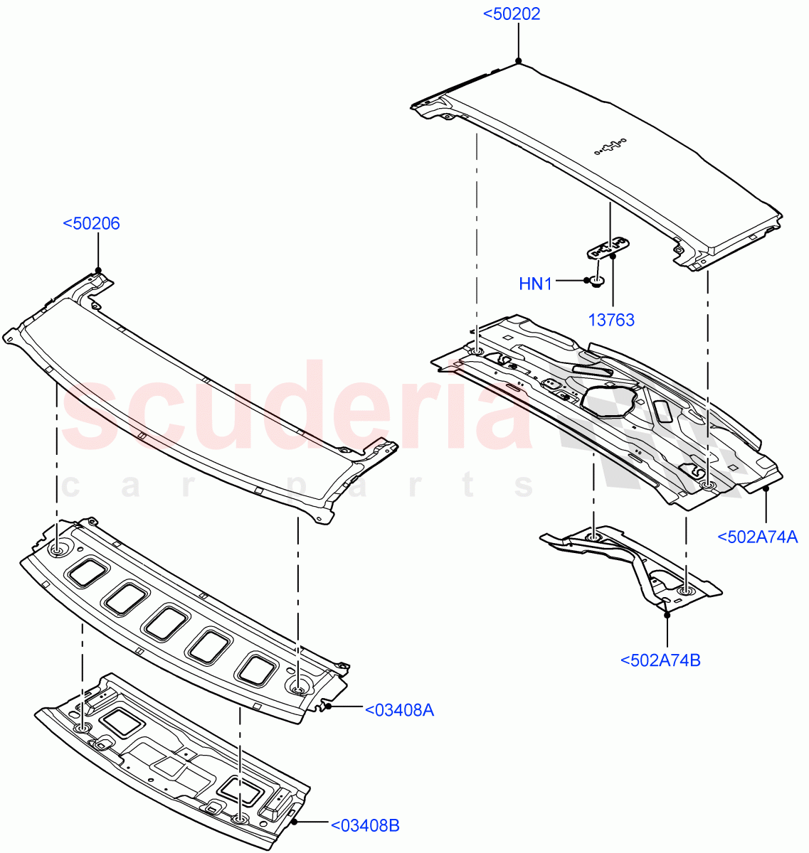 Roof - Sheet Metal (Roof Conv-Front And Rear Panoramic, Roof Conv-Power Open Front/Rear Pan, With Roof Conversion-Panorama Roof, With Roof Conversion-Panorama Power) of Land Rover Land Rover Range Rover Velar (2017+) [2.0 Turbo Petrol AJ200P]