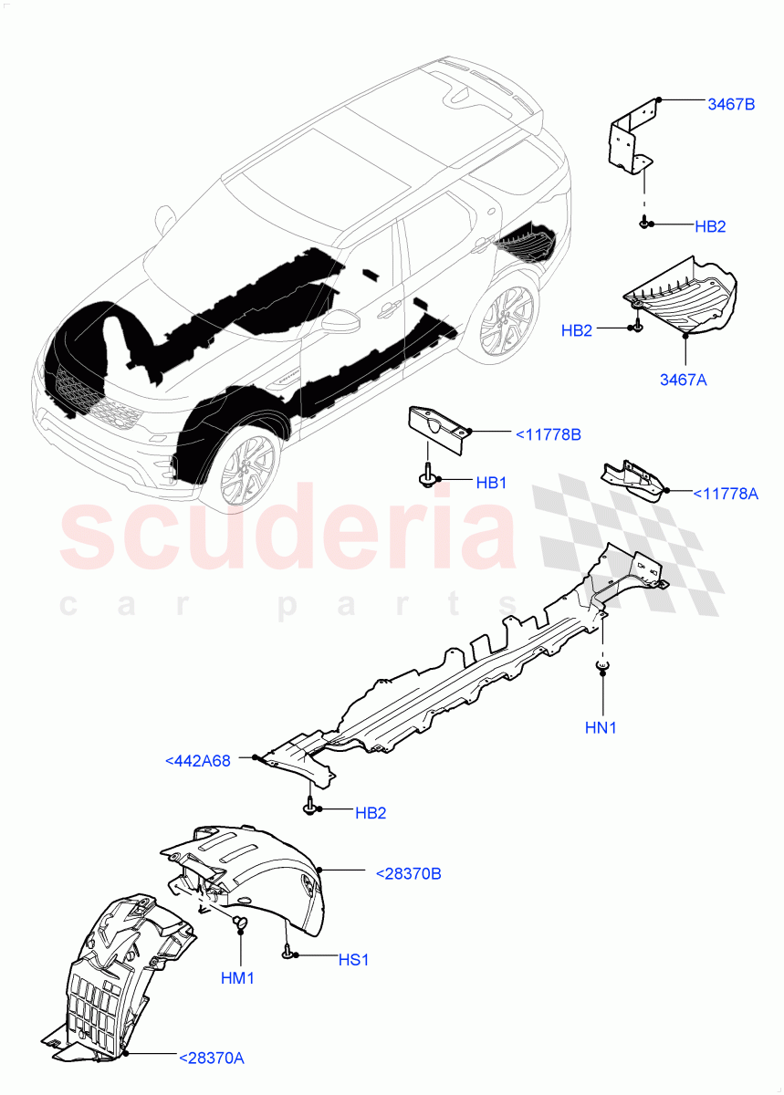 Front Panels, Aprons & Side Members (Nitra Plant Build, Wheelhouse) ((V) FROMK2000001) of Land Rover Land Rover Discovery 5 (2017+) [3.0 I6 Turbo Diesel AJ20D6]