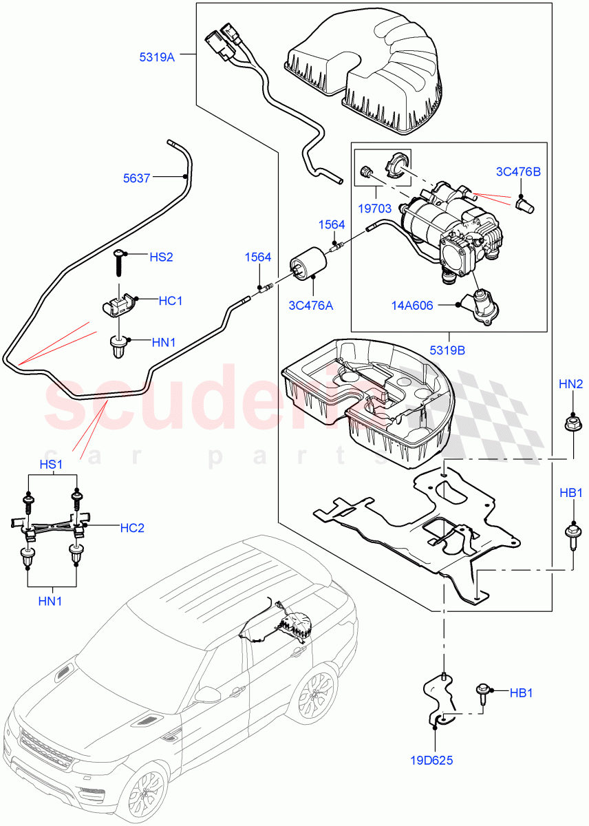 Air Suspension Compressor And Lines (Compressor Assy) (With 7 Seat Configuration) ((V) TOHA999999) of Land Rover Land Rover Range Rover Sport (2014+) [2.0 Turbo Petrol AJ200P]
