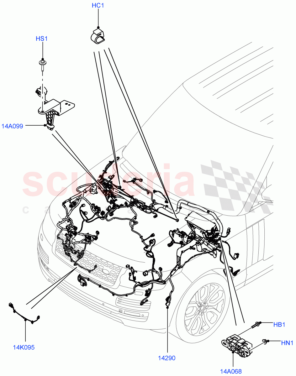 Electrical Wiring - Engine And Dash (Engine Compartment) ((V) FROMFA000001, (V) TOGA999999) of Land Rover Land Rover Range Rover (2012-2021) [3.0 I6 Turbo Petrol AJ20P6]