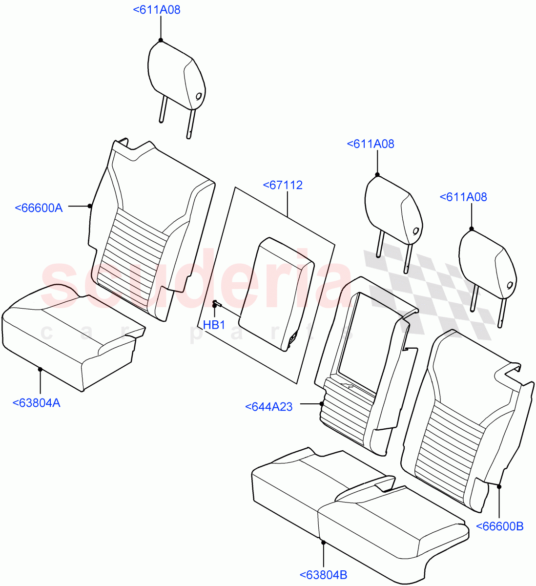 Rear Seat Covers (Solihull Plant Build) (Windsor Leather Perforated, Version - Core, 60/40 Load Through With Slide) ((V) FROMHA000001) of Land Rover Land Rover Discovery 5 (2017+) [3.0 Diesel 24V DOHC TC]