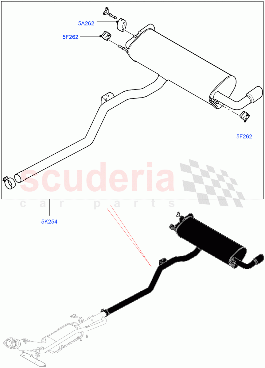 Exhaust System (Rear) (2.0L I4 DSL MID DOHC AJ200, Itatiaia (Brazil), 2.0L I4 DSL HIGH DOHC AJ200) ((V) FROMGT000001) of Land Rover Land Rover Range Rover Evoque (2012-2018) [2.0 Turbo Diesel]