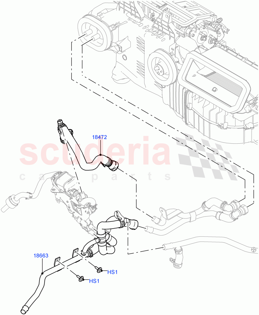 Heater Hoses (Solihull Plant Build) (3.0 V6 D Low MT ROW, With Fuel Fired Heater, Park Heating With Remote Control, 3.0 V6 D Gen2 Mono Turbo, With Park Heating) ((V) FROMJA000001, (V) TOJA999999) of Land Rover Land Rover Discovery 5 (2017+) [2.0 Turbo Petrol AJ200P]
